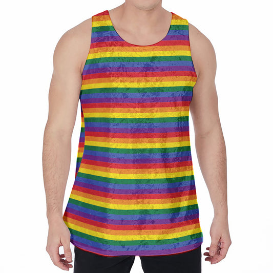 Rainbow Stripe Print Men's Velvet Tank Top