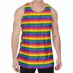 Rainbow Stripe Print Men's Velvet Tank Top