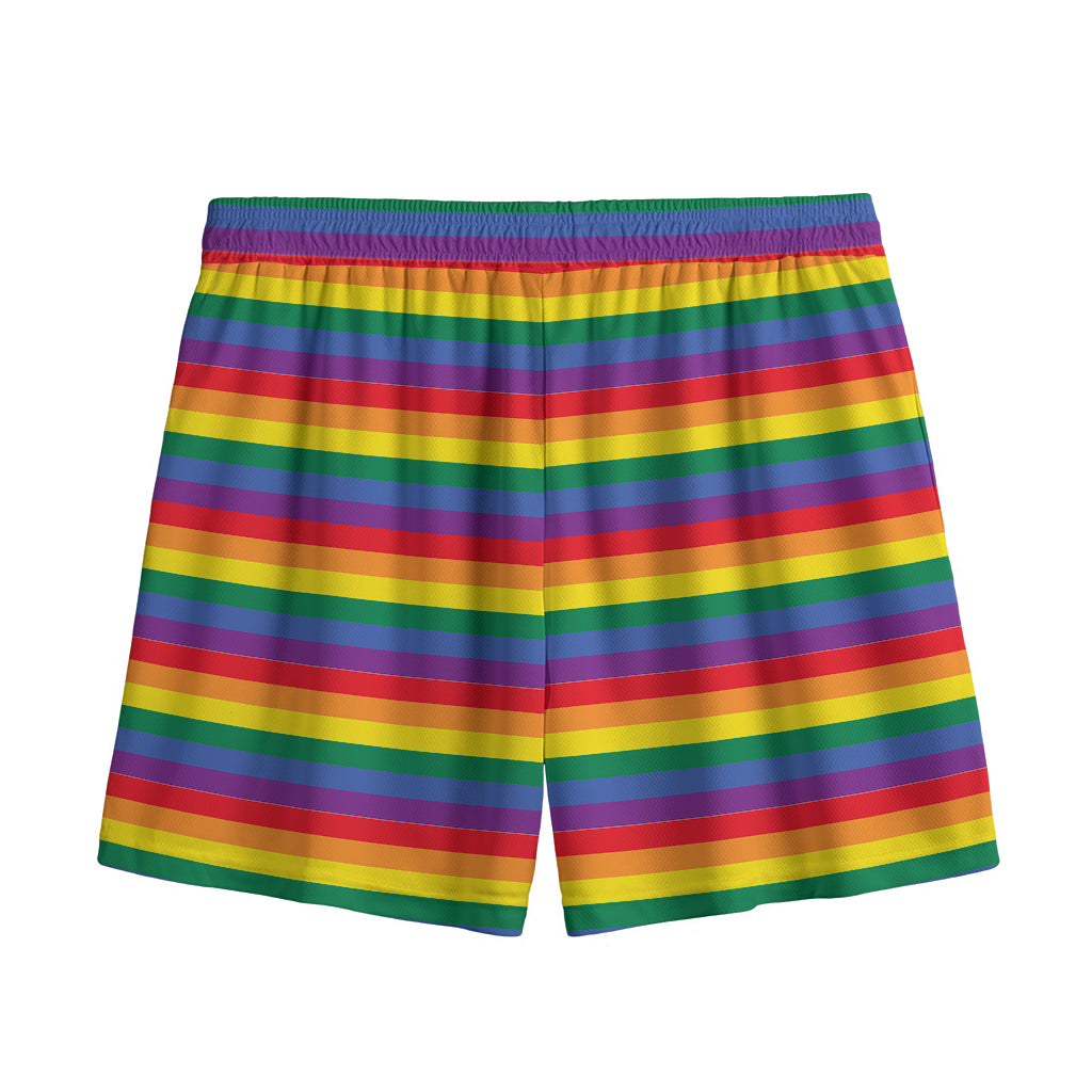 Rainbow Stripe Print Mesh Shorts