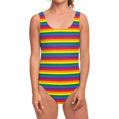 Rainbow Stripe Print One Piece Swimsuit