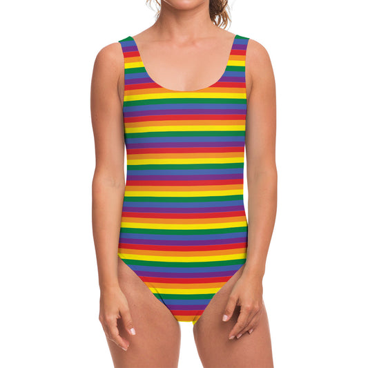 Rainbow Stripe Print One Piece Swimsuit