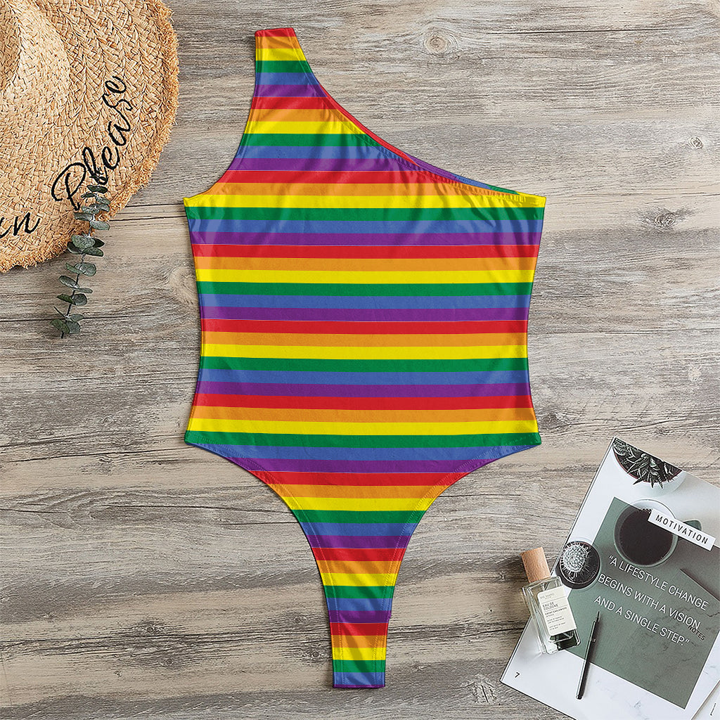 Rainbow Stripe Print One Shoulder Bodysuit