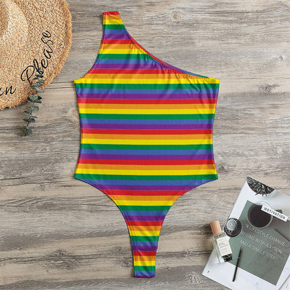 Rainbow Stripe Print One Shoulder Bodysuit