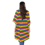 Rainbow Stripe Print Open Front Beach Cover Up