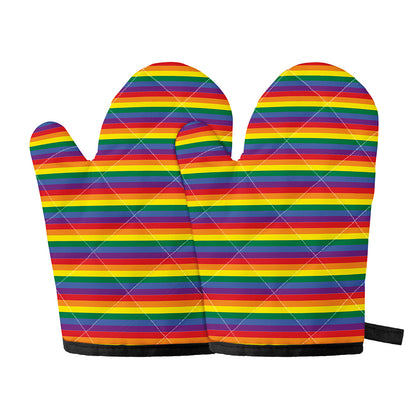Rainbow Stripe Print Oven Mitts