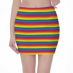 Rainbow Stripe Print Pencil Mini Skirt
