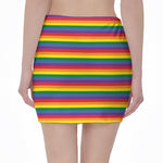 Rainbow Stripe Print Pencil Mini Skirt