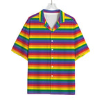 Rainbow Stripe Print Rayon Hawaiian Shirt