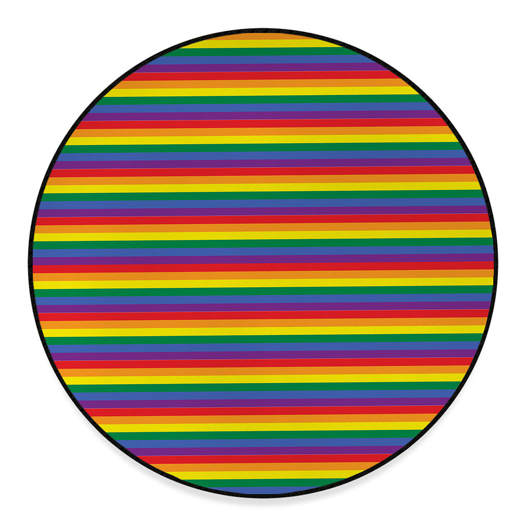 Rainbow Stripe Print Round Floor Mat