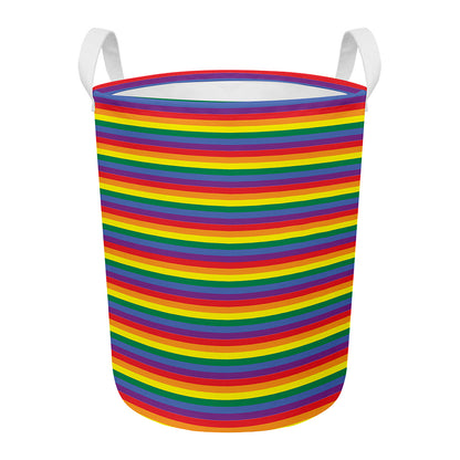 Rainbow Stripe Print Round Laundry Basket