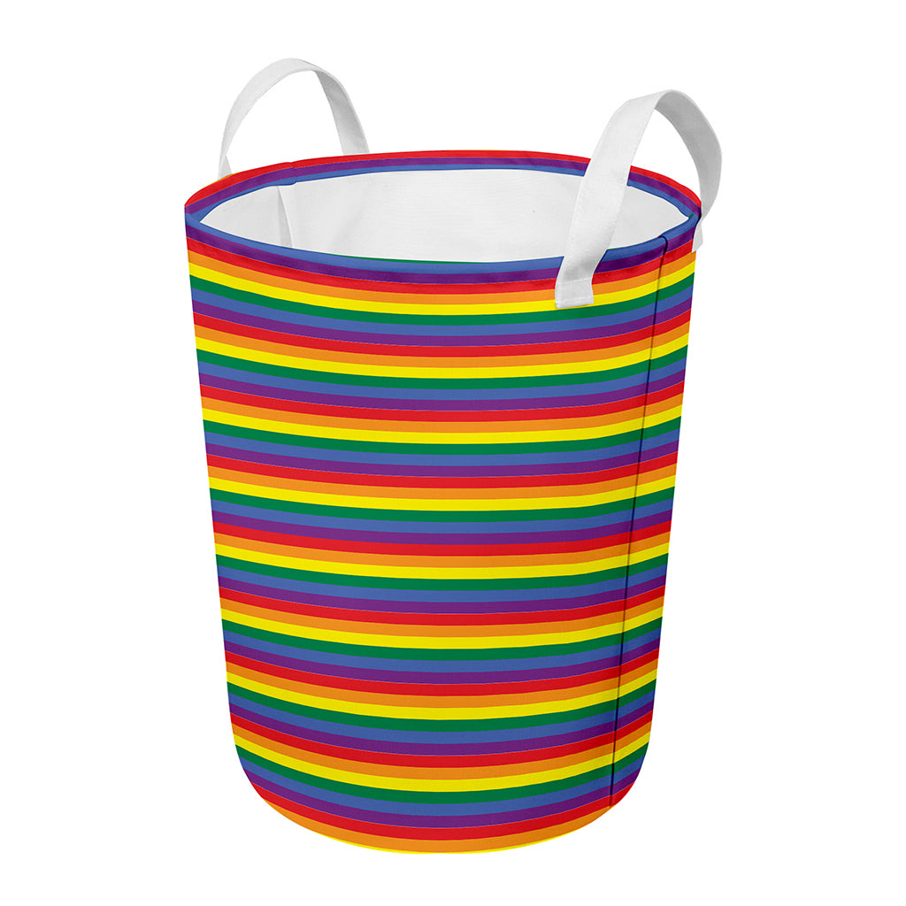 Rainbow Stripe Print Round Laundry Basket