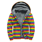 Rainbow Stripe Print Sherpa Lined Zip Up Hoodie
