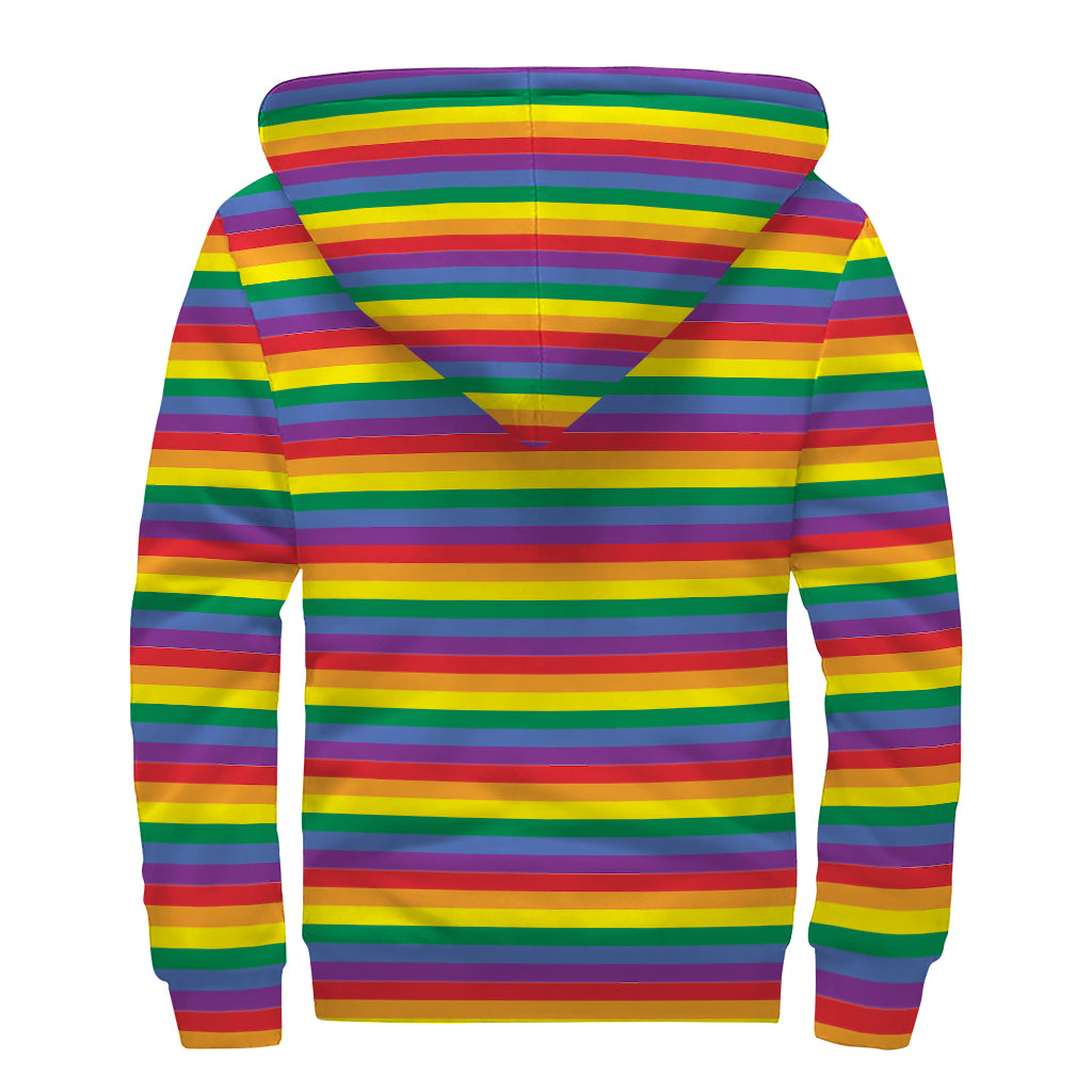 Rainbow Stripe Print Sherpa Lined Zip Up Hoodie