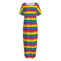 Rainbow Stripe Print Short Sleeve Long Nightdress
