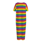 Rainbow Stripe Print Short Sleeve Long Nightdress