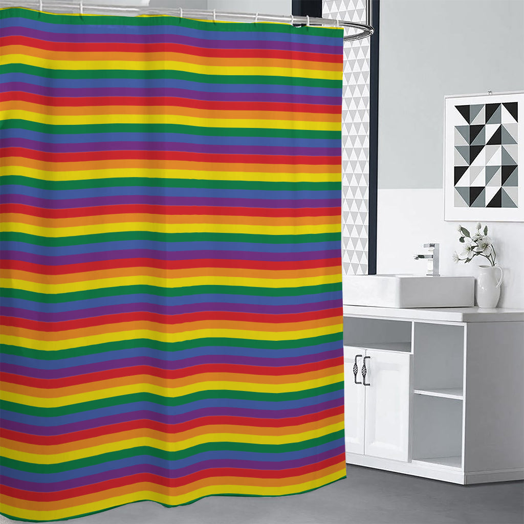 Rainbow Stripe Print Shower Curtain