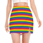 Rainbow Stripe Print Side Slit Mini Skirt