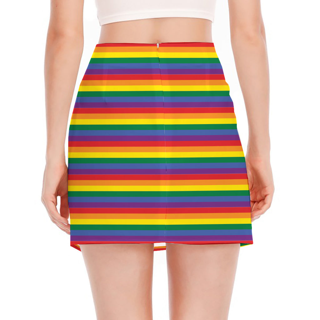 Rainbow Stripe Print Side Slit Mini Skirt