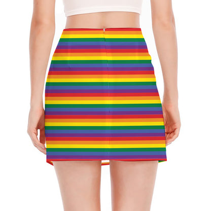 Rainbow Stripe Print Side Slit Mini Skirt