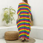 Rainbow Stripe Print Silk V-Neck Kaftan Dress
