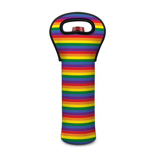 Rainbow Stripe Print Single Neoprene Wine Tote