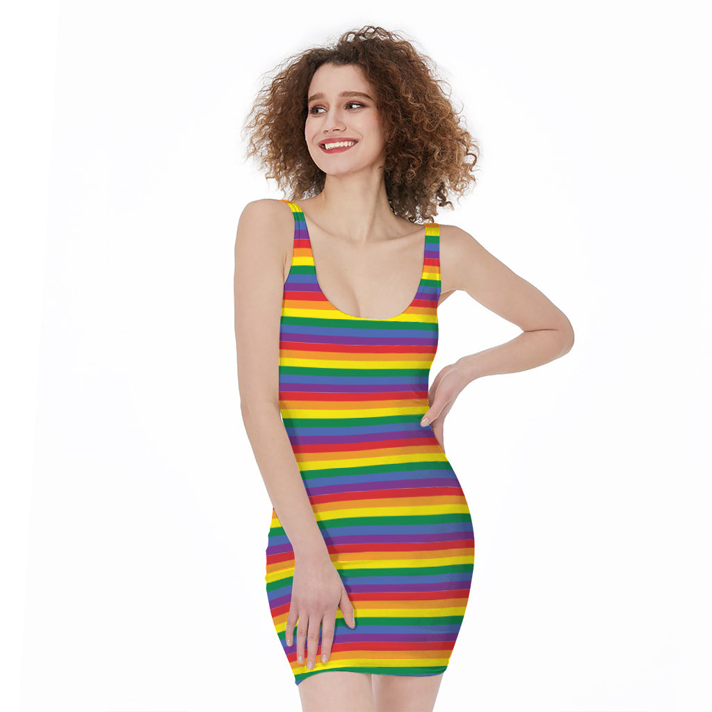 Rainbow Stripe Print Sleeveless Bodycon Dress