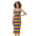 Rainbow Stripe Print Slim Fit Midi Cami Dress