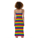 Rainbow Stripe Print Slim Fit Midi Cami Dress