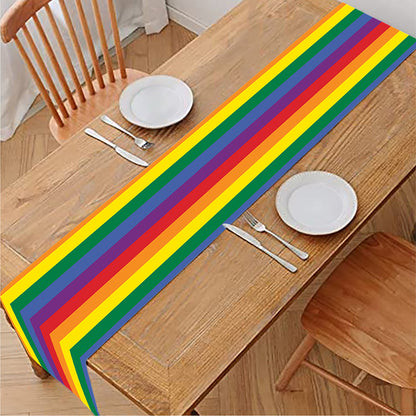 Rainbow Stripe Print Table Runner