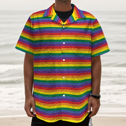 Rainbow Stripe Print Textured Short Sleeve Shirt