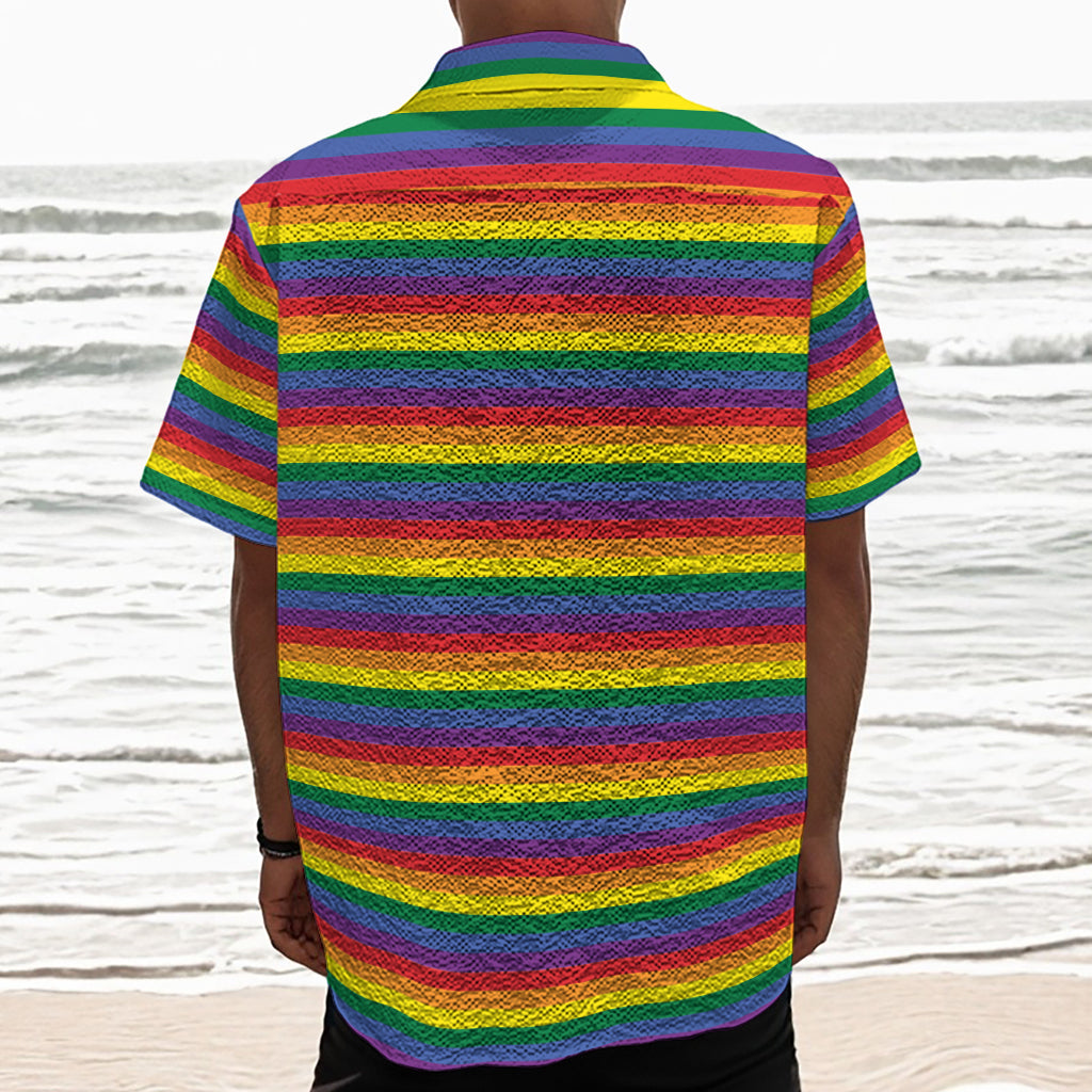 Rainbow Stripe Print Textured Short Sleeve Shirt