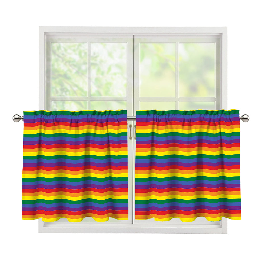 Rainbow Stripe Print Tier Curtains