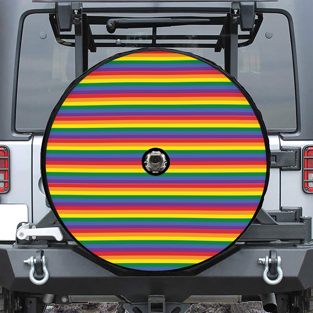 Rainbow Stripe Print Tire Cover With Camera Hole