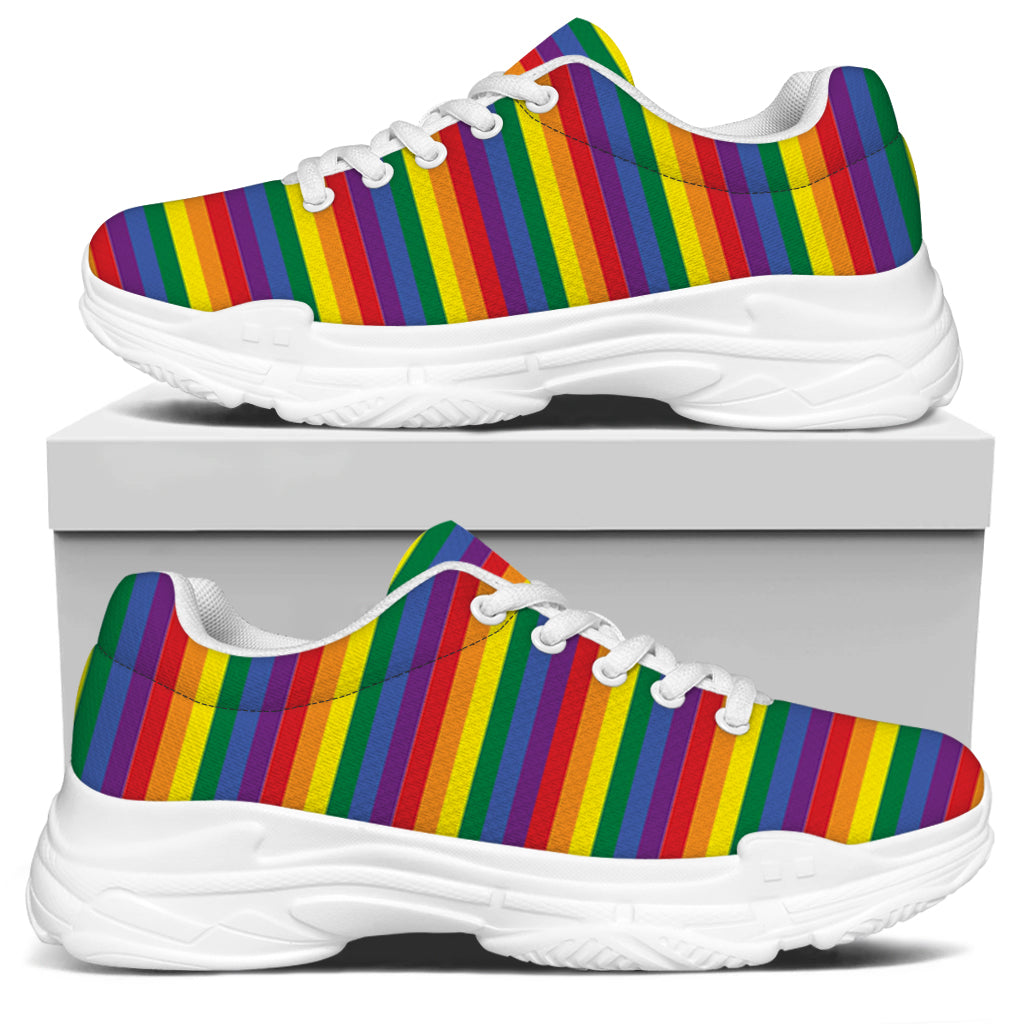 Rainbow Stripe Print White Chunky Shoes