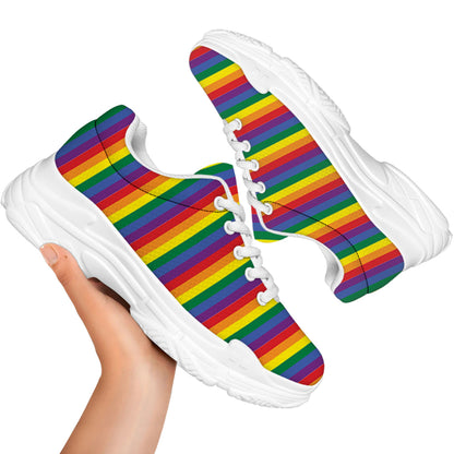 Rainbow Stripe Print White Chunky Shoes