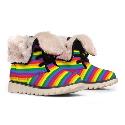 Rainbow Stripe Print Winter Boots