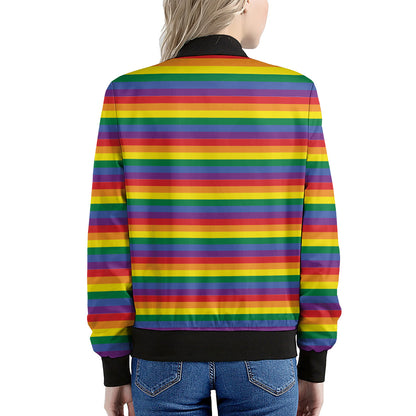 Rainbow Stripe Print Women's Bomber Jacket