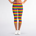 Rainbow Stripe Print Women's Capri Leggings