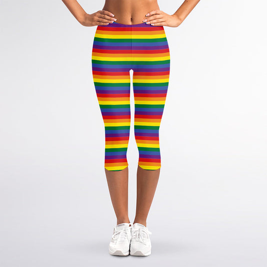 Rainbow Stripe Print Women's Capri Leggings