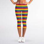 Rainbow Stripe Print Women's Capri Leggings