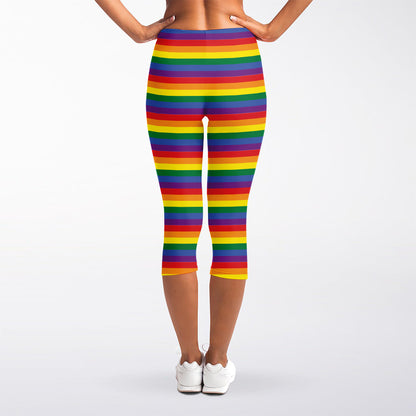 Rainbow Stripe Print Women's Capri Leggings