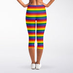 Rainbow Stripe Print Women's Capri Leggings