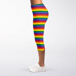 Rainbow Stripe Print Women's Capri Leggings