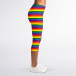 Rainbow Stripe Print Women's Capri Leggings