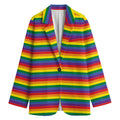 Rainbow Stripe Print Women's Cotton Blazer