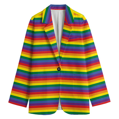Rainbow Stripe Print Women's Cotton Blazer