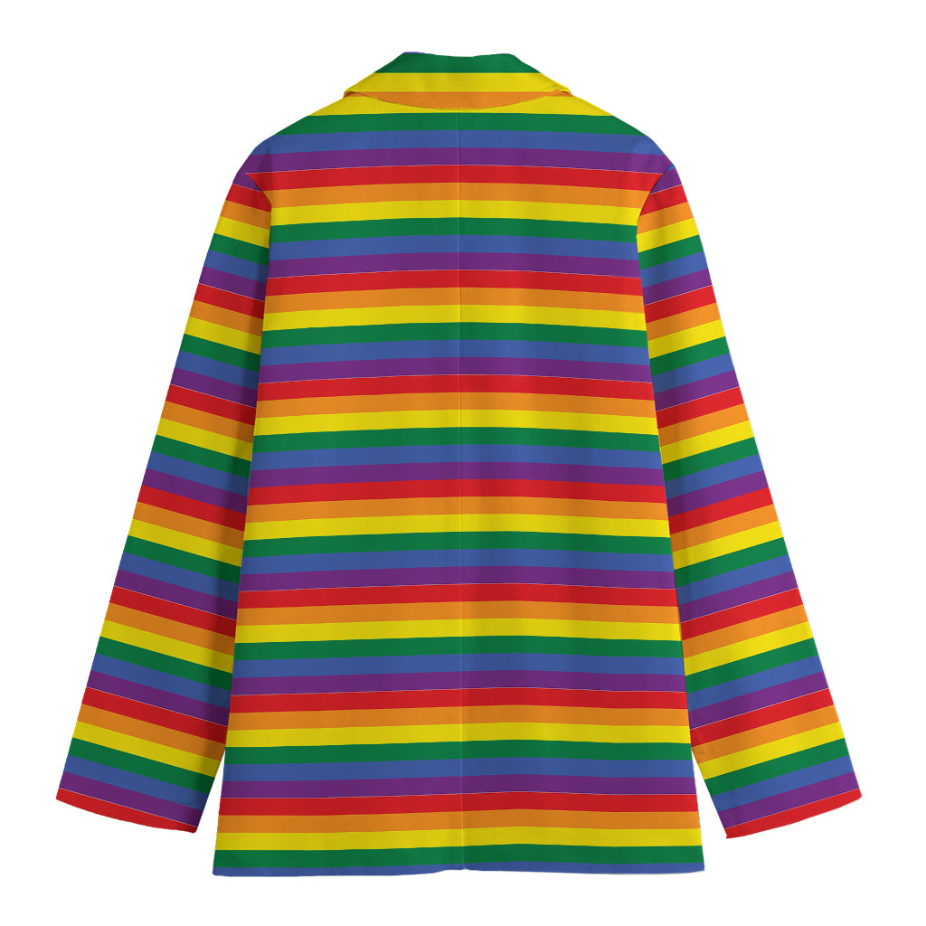 Rainbow Stripe Print Women's Cotton Blazer