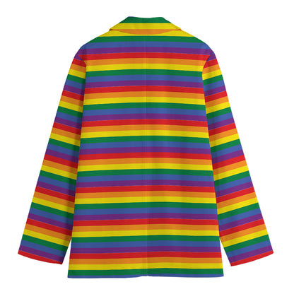 Rainbow Stripe Print Women's Cotton Blazer