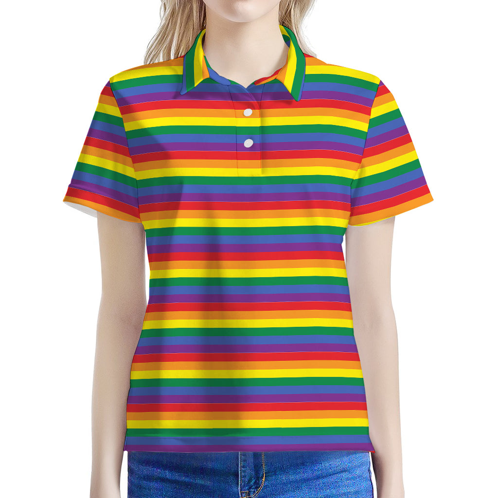 Rainbow Stripe Print Women's Polo Shirt