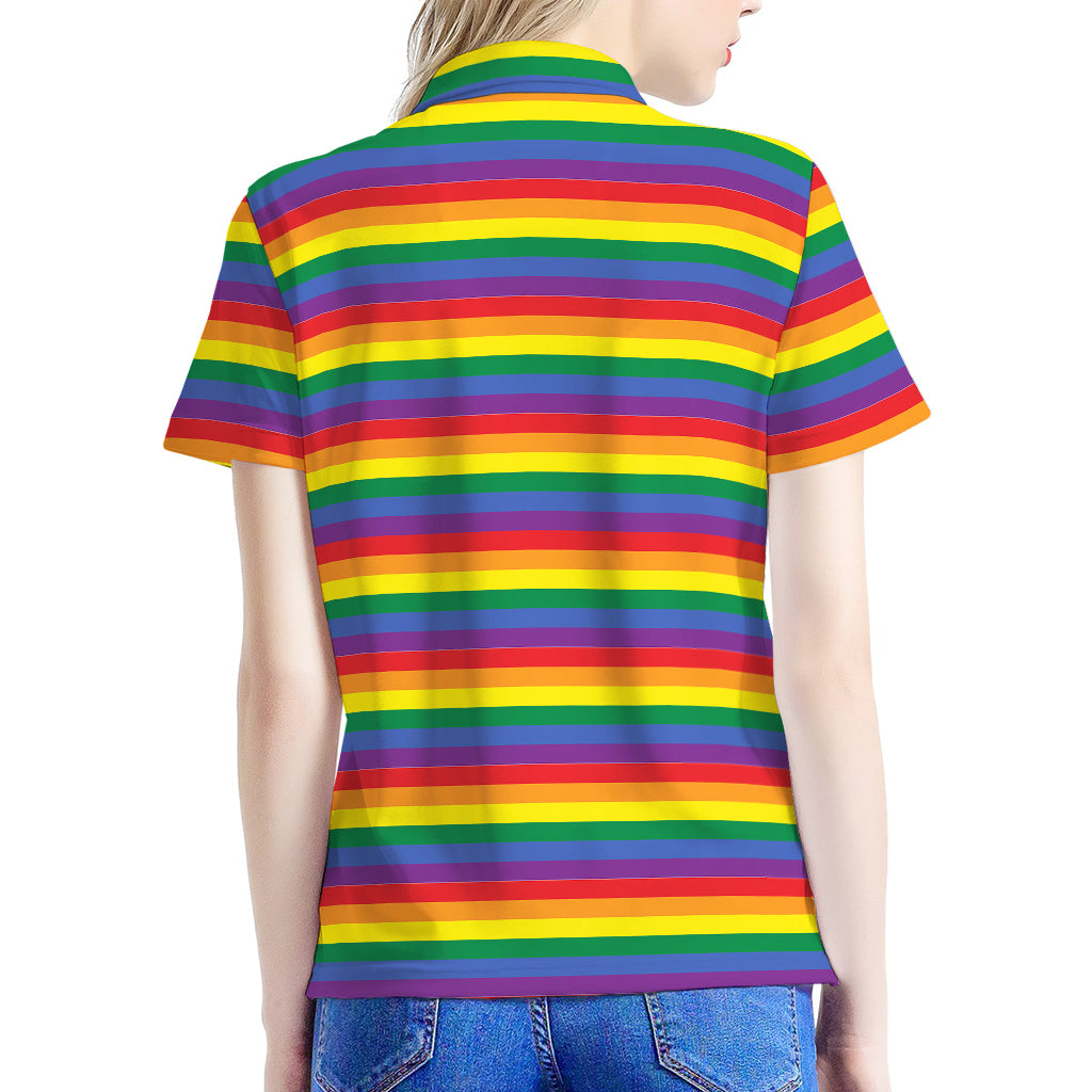 Rainbow Stripe Print Women's Polo Shirt
